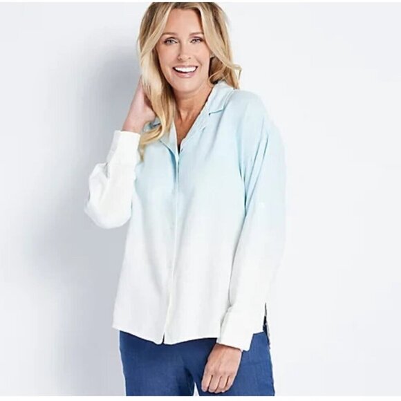 Jason Wu NWT Linen Blend Dip Dye Button Down Long Sleeve N38 - Picture 1 of 7